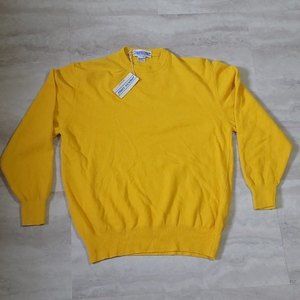 Vintage Pronto-Uomo Italian Mens Yellow Lambswool Knit Crew Neck Sweater Medium